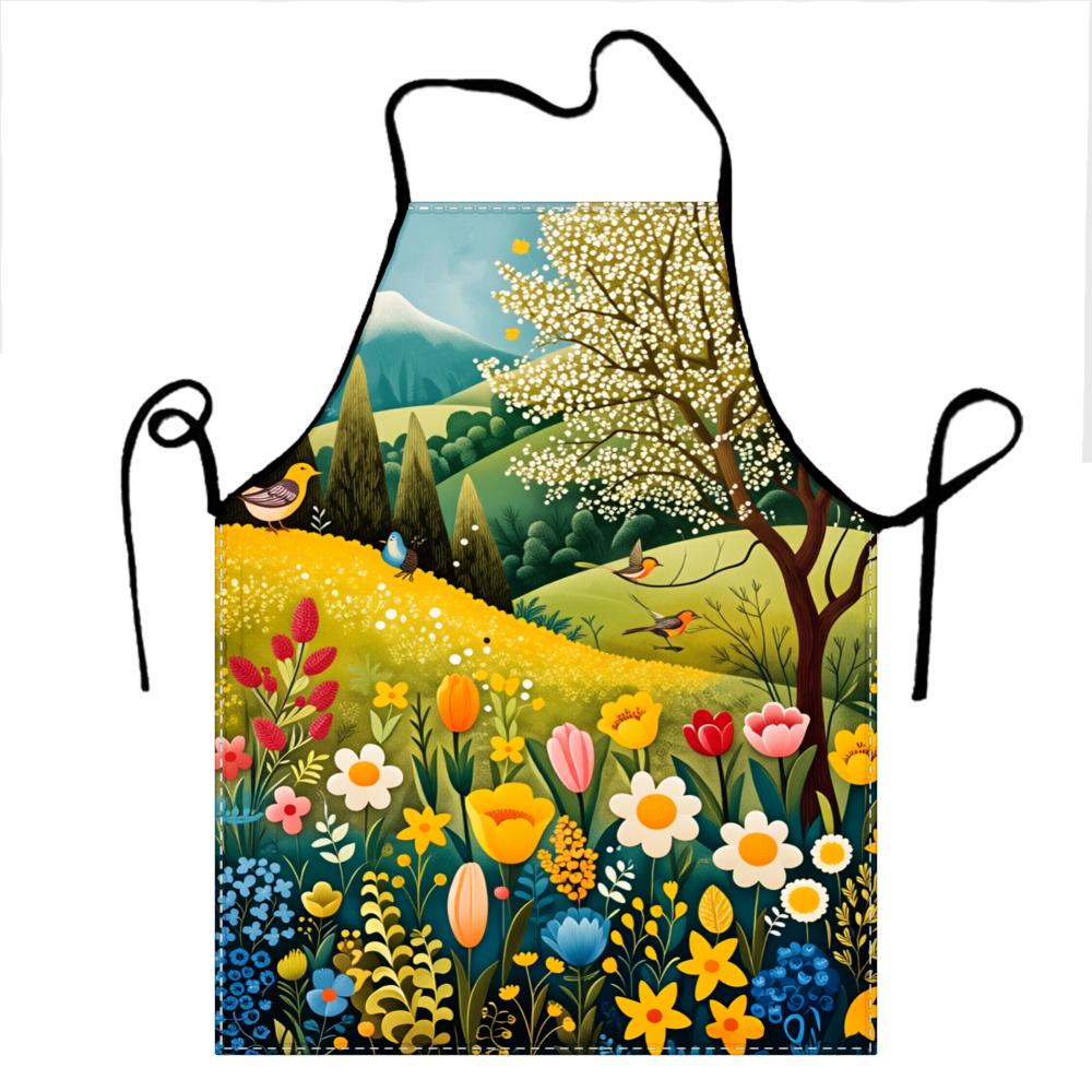 Spring Garden Floral Apron With Birds And Blossom Tree Design For Cooking Baking And Gardening