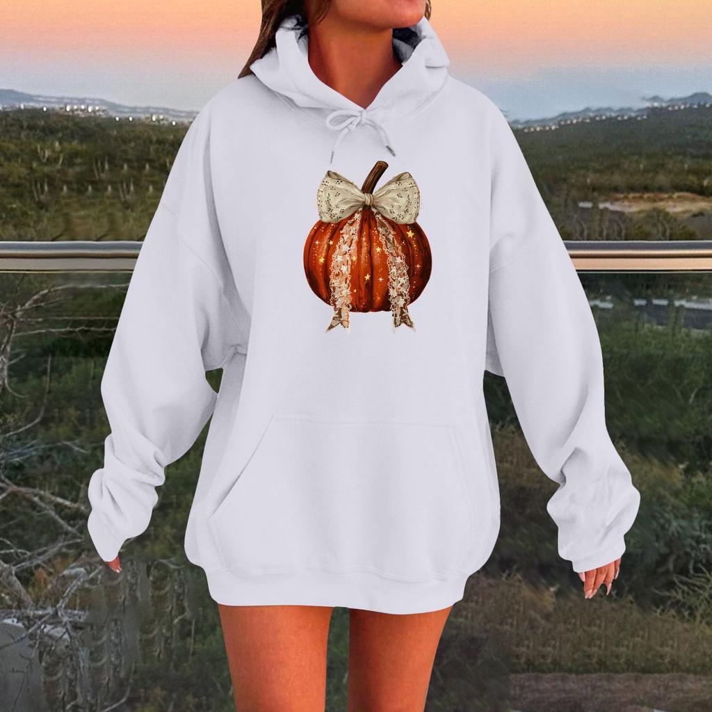 Женский плюшевый свитшот с длинными рукавами оверсайз со спущенными плечами и капюшоном с принтом на Хэллоуин