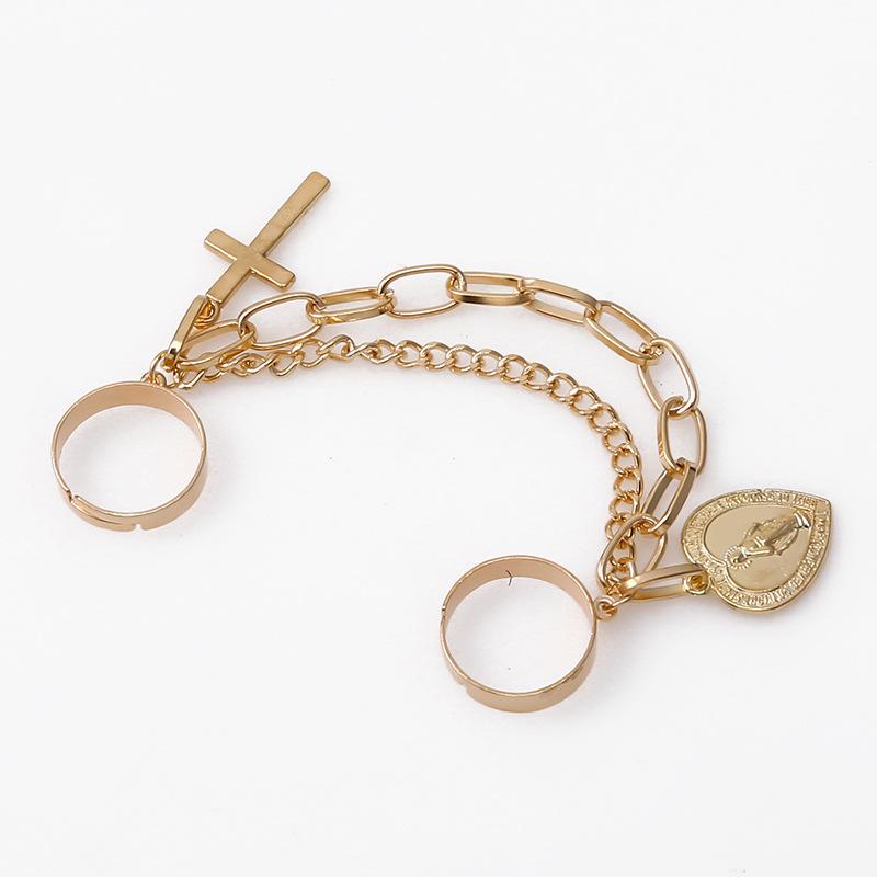 Punk Silver Color Plated Cross Chain Ring For Women Trendy Hip Hop Finger Knuckle Adjustable Jewelry Accessories Gift