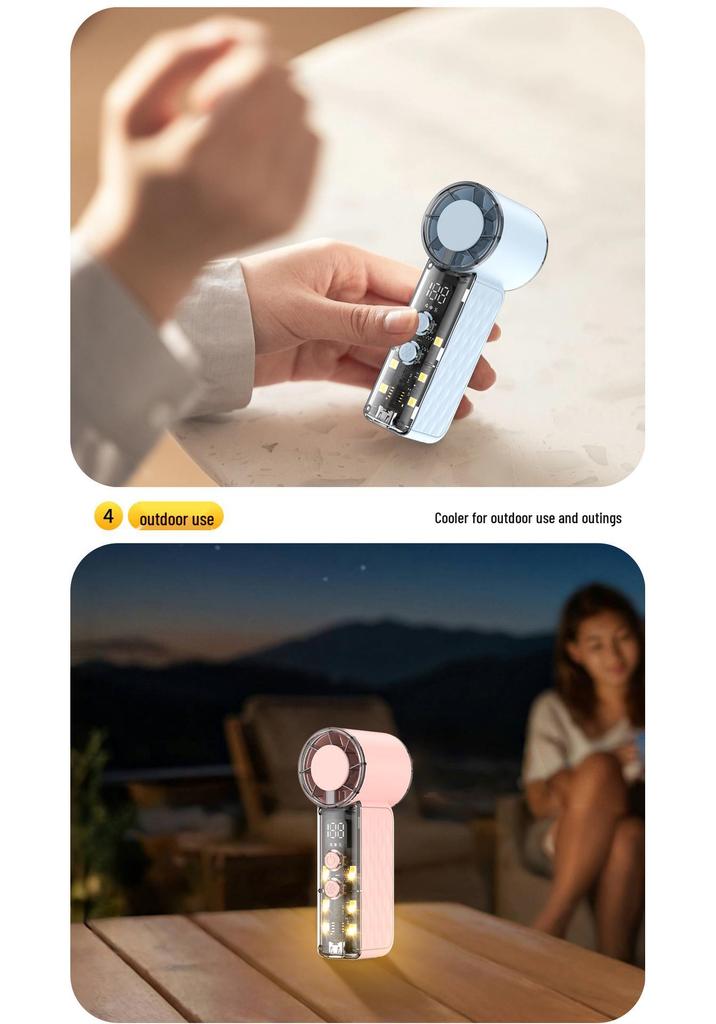 T242 High-Speed Handheld Fan with Night Light - Portable, Digital Display, Multi-Speed Turbo Fan for Outdoors