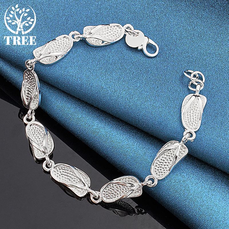 Тапочки из стерлингового серебра 925 пробы, браслет-цепочка, ювелирные изделия