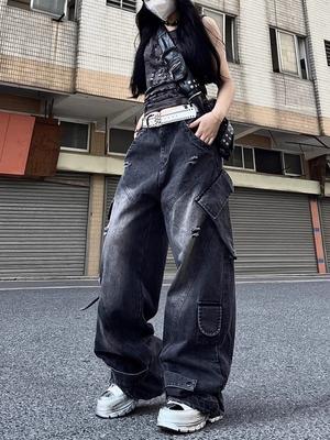 Американские джинсы High Street Hip-Hop Heavy Industry с несколькими карманами для женщин, весна-осень, уличный стиль, прямые, рабочие, широкие брюки