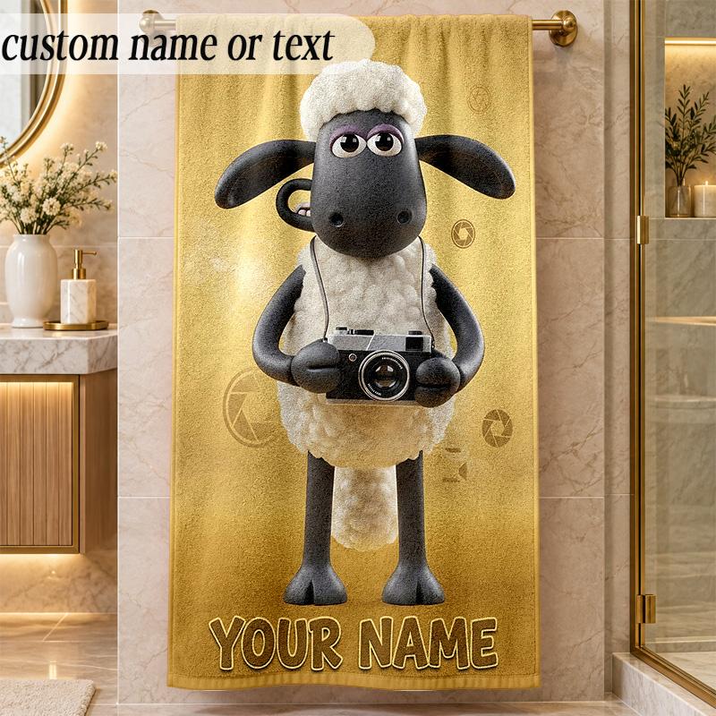 Beach TowelShaun the Sheep Custom Name Text Personalized Soft Towel for Beach Pool Indoor Home Decor Gift