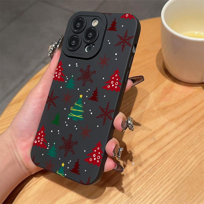 Colorful Christmas Tree Snowflakes Print Case for iPhone 16 15 14 11 13 12 Pro Max iPhone 16E 7 8 Plus SE Winter Pattern Shockproof Soft Phone Cover