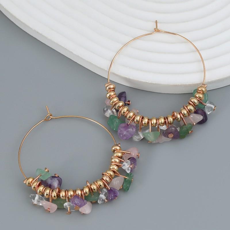 Boho Chic Circular Alloy Resin Earrings Women Geometric Dangle Hoop Jewelry Ethnic Style
