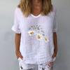 Casual Women T-shirt V Neck Marguerite Butterfly Printed Short Sleeve