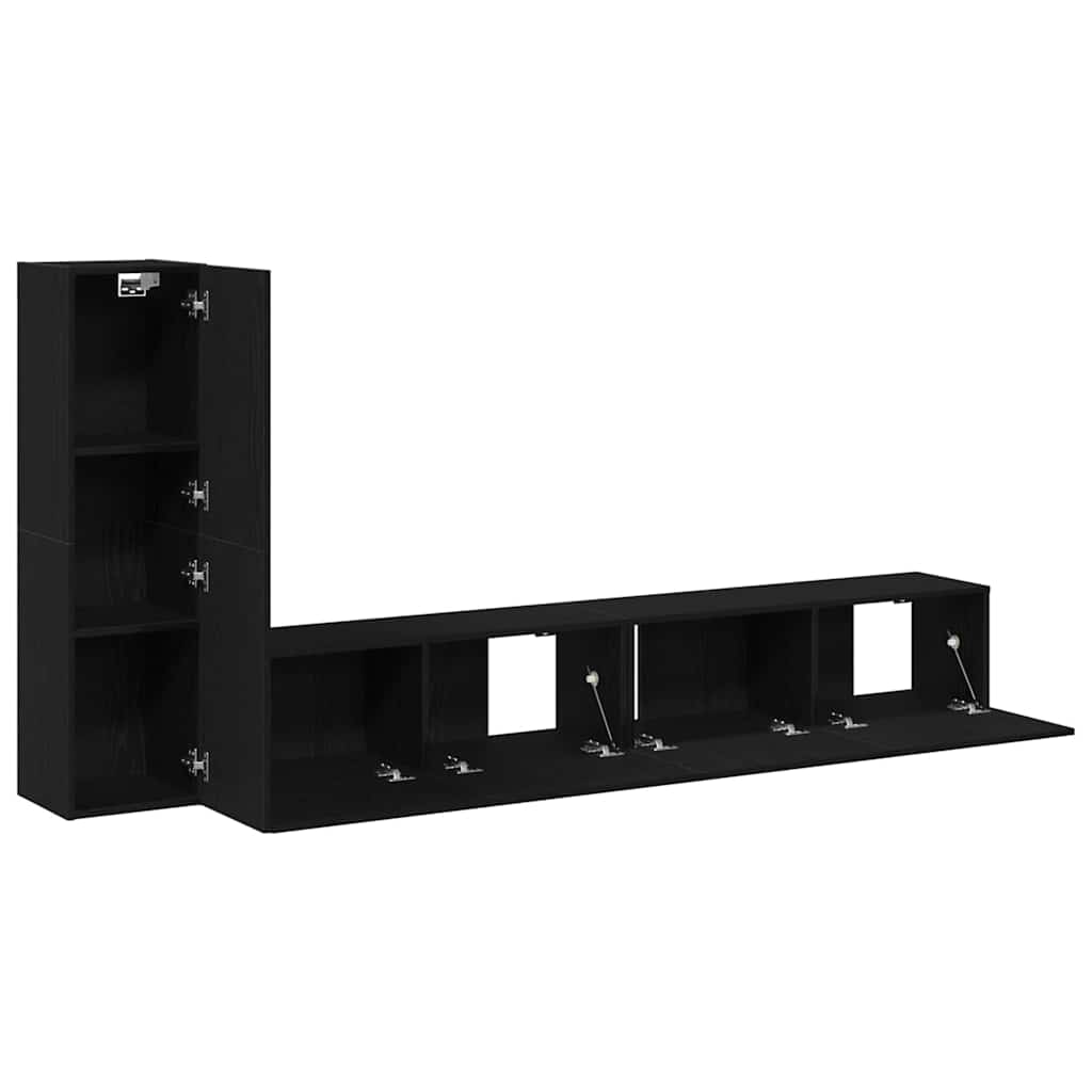 Wall Mounted TV Cabinet Set in Black Oak Effect Made of Wood Based Material