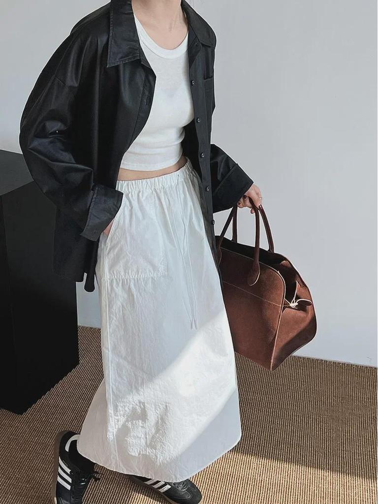 Юбка Luxi Retro 2025 с высокой талией и завязками - новый тонкий прямой дизайн