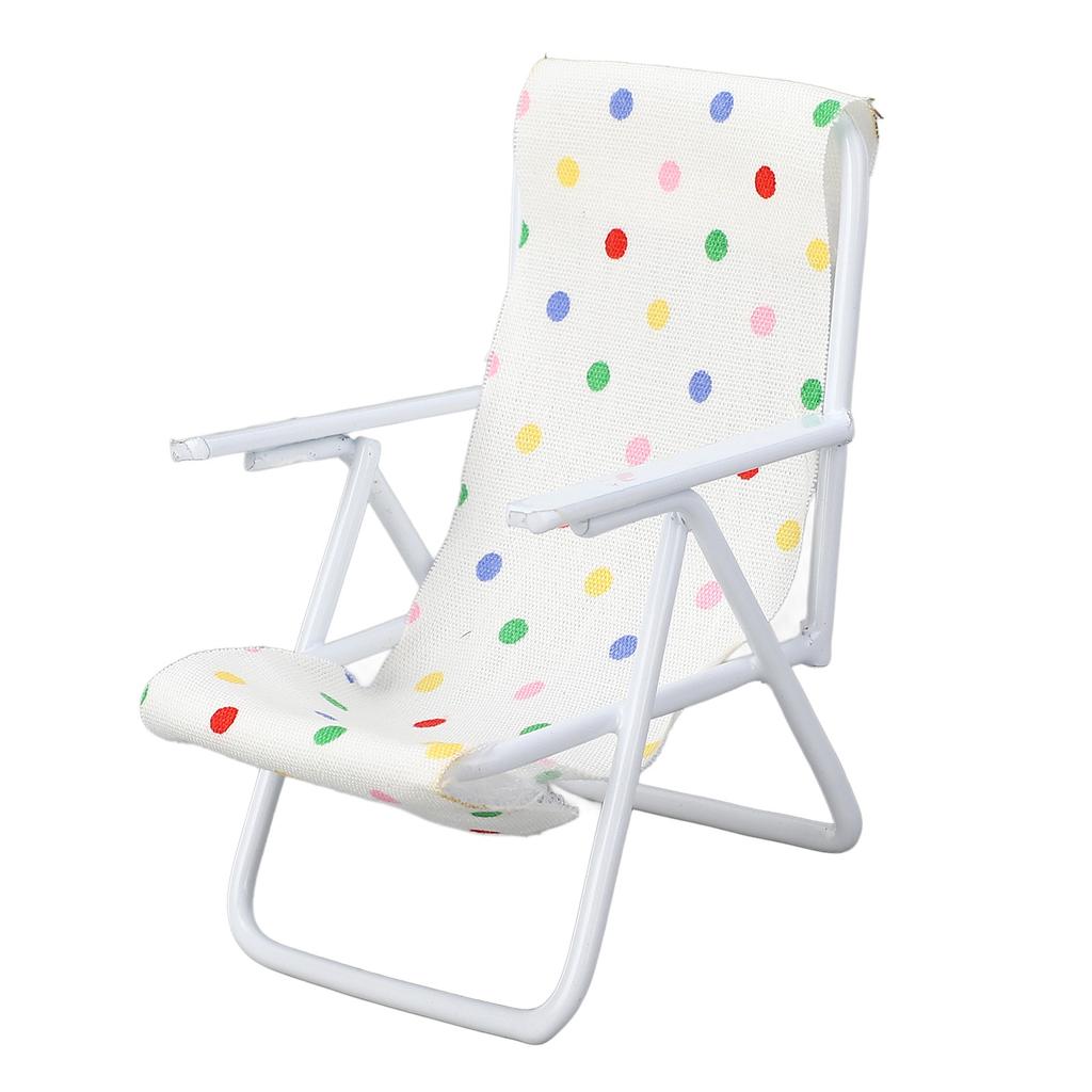 Миниатюрное пляжное кресло Реалистичное Масштаб 1/12 Легкий металлический каркас Складное Кукольный домик Кресло для загара