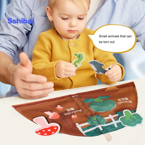 Baby Cloth Book Vegetable Fruit Animal Dinosaur Family Member, Tear-resistant Washable Early Education, Infant Boy Girl Crinkle Sensory Book