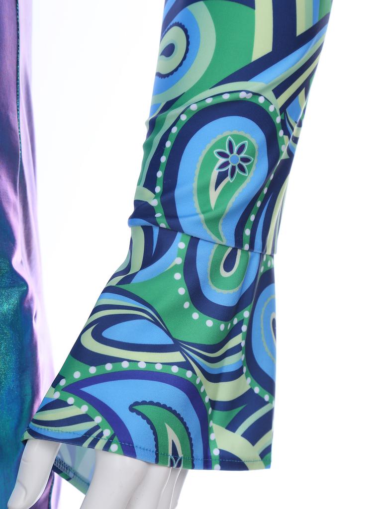 Men Hippie Romper V Neck Lapel Flare Sleeves Bell Bottom Jumpsuit Patchwork Design Music Festival Wear