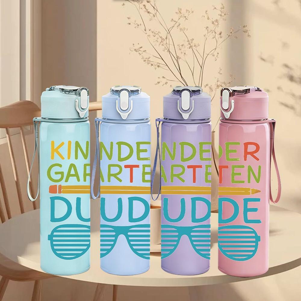 1PC Kindergarten Dude Text 750ml Color Plastic Sports Water Bottle Leakproof Flip Straw Lid Suitable for Sports Office Home Use
