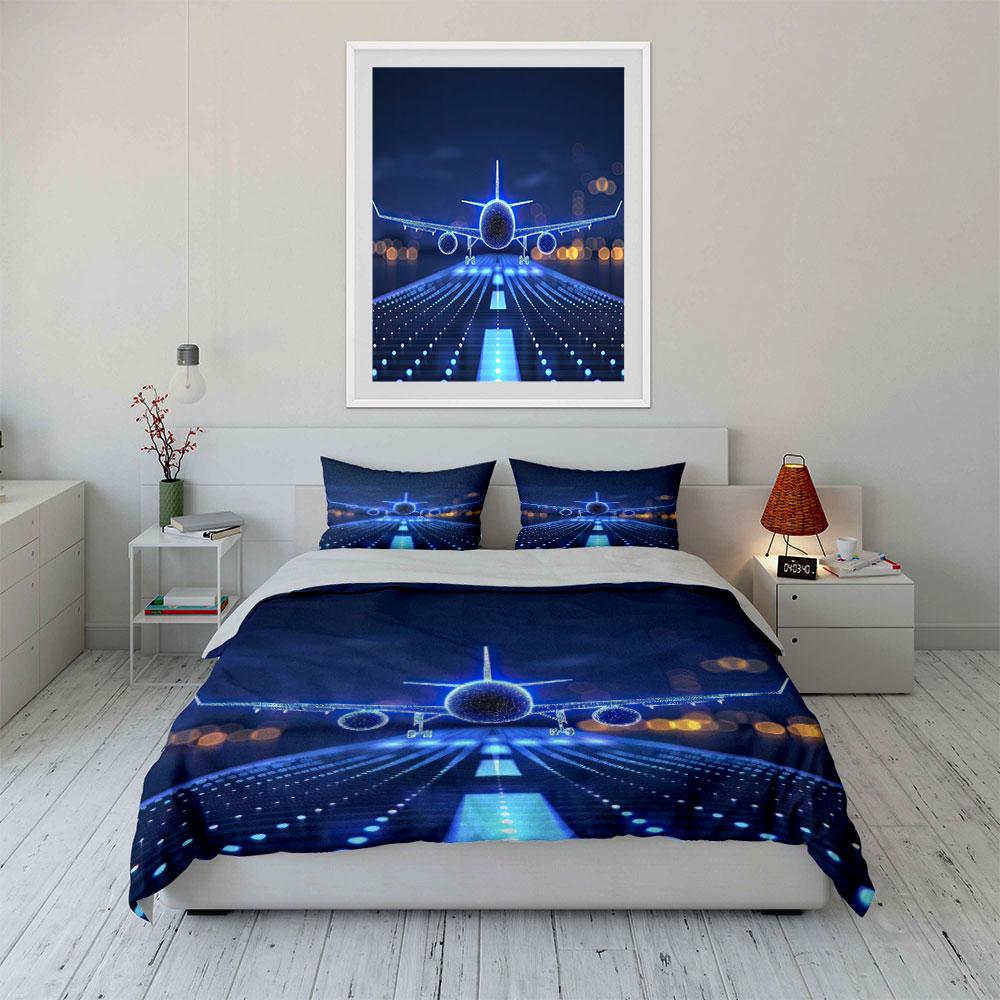 "Airplane Themed Decor Set" Bedding Set with 1 Duvet Cover 2 Pillowcases Single Double King Queen, Gift