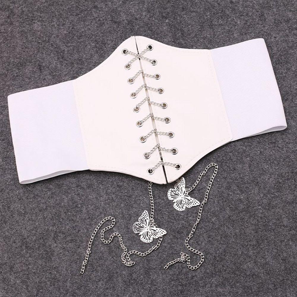 Female Korean Dress PU Leather High Waist Cummerbunds Waist Belt Female Waistband Butterfly Chain