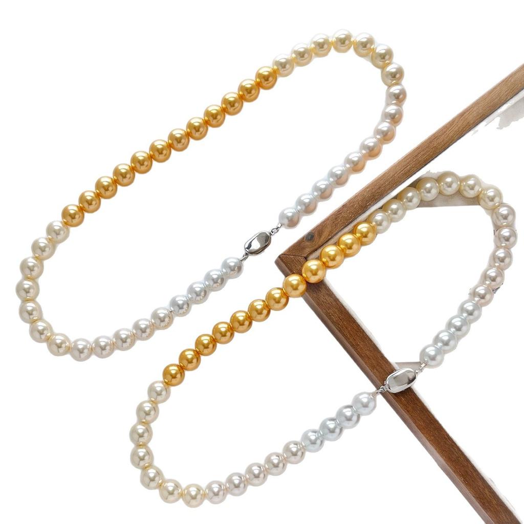 10Mm Design Sense Gradual Change Color High Gloss Artificial Crystal Pearl Necklace Collarbone Chain