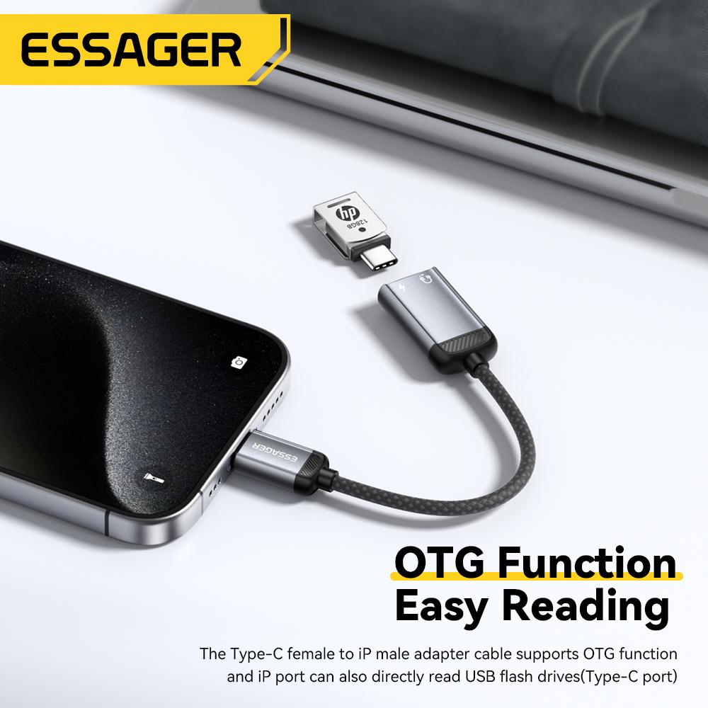 Essager Type-C To Lightning Audio Adapter Cable USB-C Female to Lightning Male OTG Converter for iPhone 16 iPad Pro MacBook Air 3