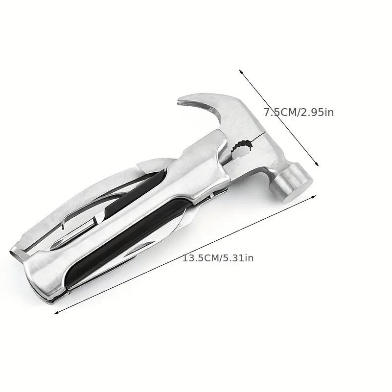 Damaly, Многофункциональный молоток из нержавеющей стали, Портативный мультитул 7-в-1 с молотком-гвоздодером, ножом, отверткой, открывалкой, Идеальный