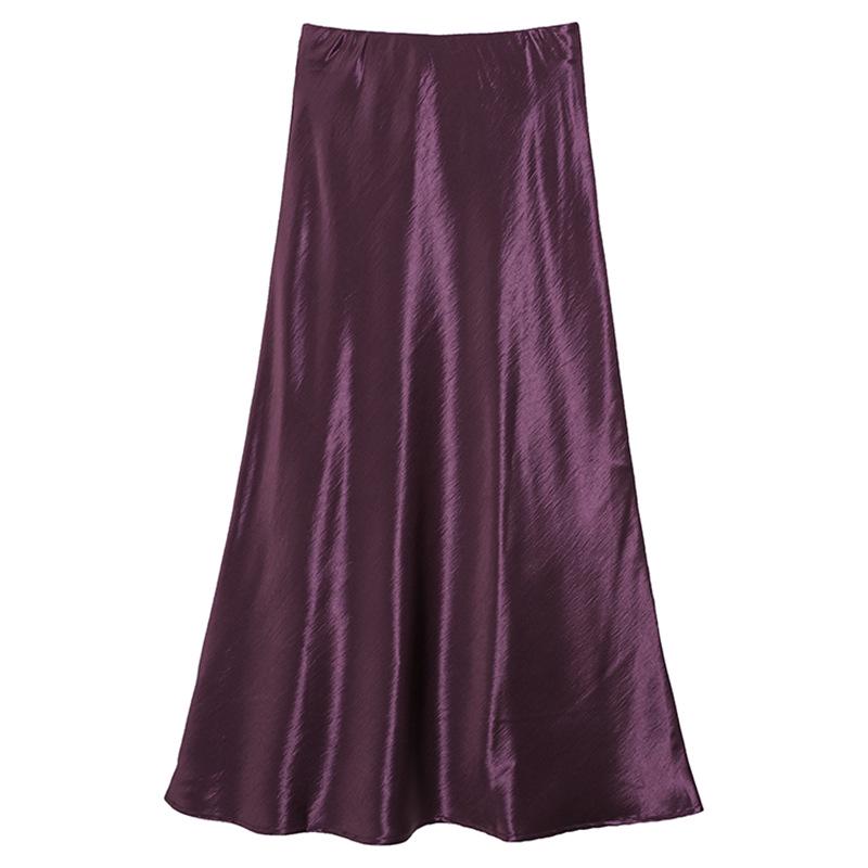 Французская атласная миди-юбка А-силуэта с высокой талией для женщин - Осенняя коллекция