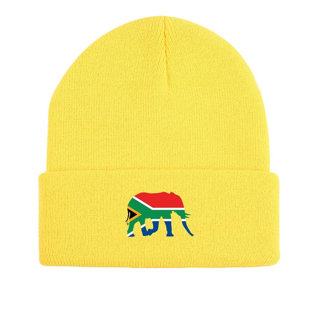 Зимняя вязаная шапка с изображением слона и флага ЮАР, патриотическая мужская шапка, ветрозащитная, напускная, стильная вязаная шапка-капюшон, шапка-капюшон
