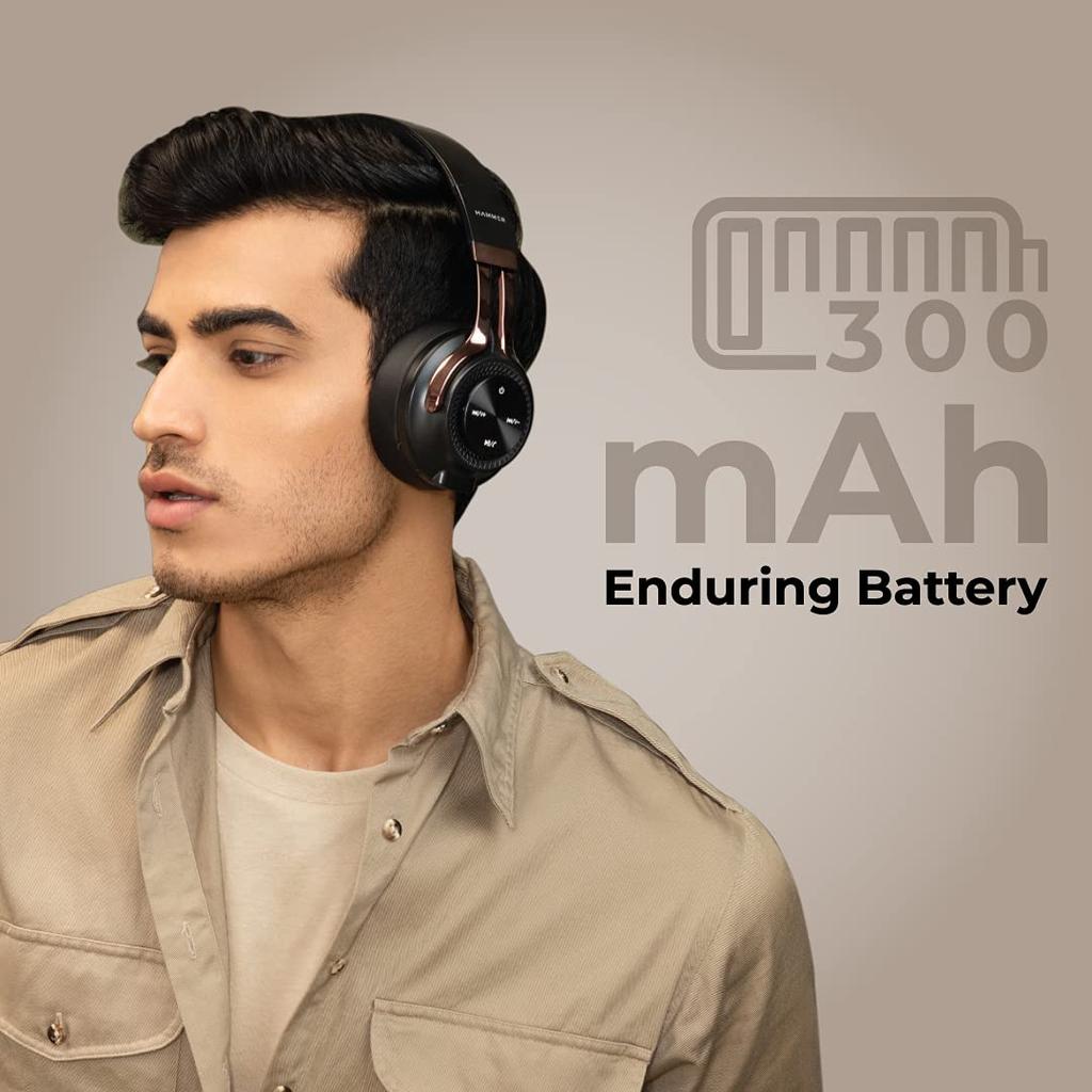 Hammer Bash Over The Ear Wireless Bluetooth Headphones with Mic, Deep Bass, Foldable Headphones, Fast Pairing, Upto 8 Hours Playtime (Black)