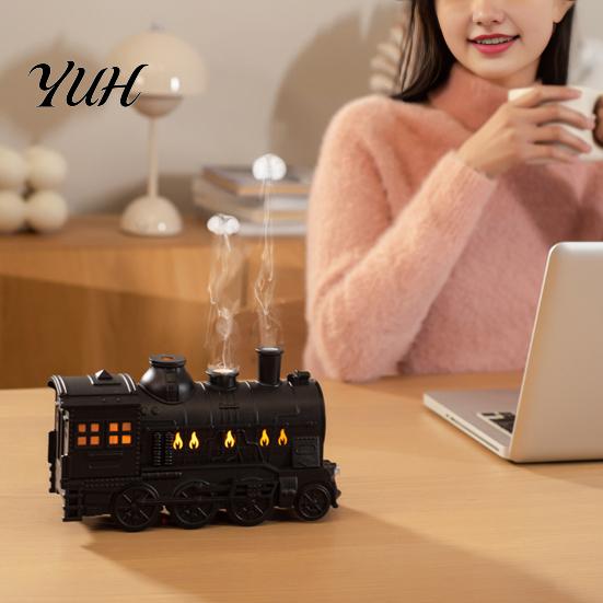 Retro Style Essential Oil Vaporizer Vintage Steam Train Aroma Diffuser, 300ml Ultrasonic Cool Mist Humidifier with Dual for Dry Air in Office