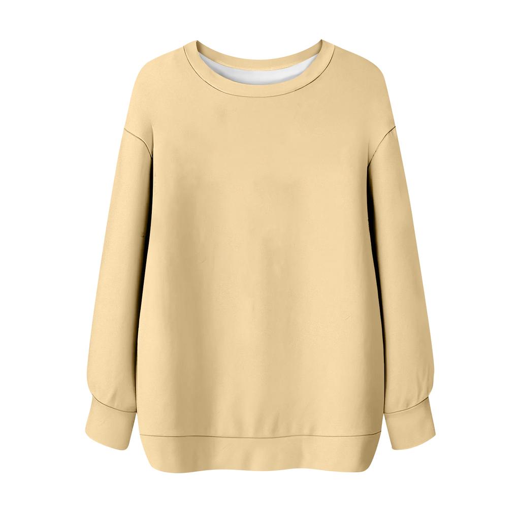 Женская однотонная футболка с круглым вырезом и длинными рукавами, свитшот