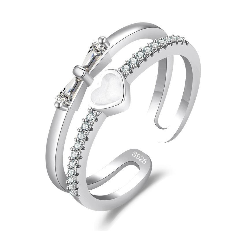 Fashion Ladies Crystal Love Heart Adjustable Open Rings Jewelry