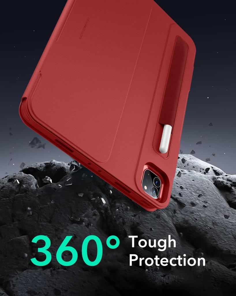 ESR Чехол для iPad Pro Специальный вращающийся чехол со съемной магнитной подставкой, 9 регулируемых углов, прочный, сдвигающийся, красный, 12.9 (2022/2021, 6-е/5-е поколение) Крышка,