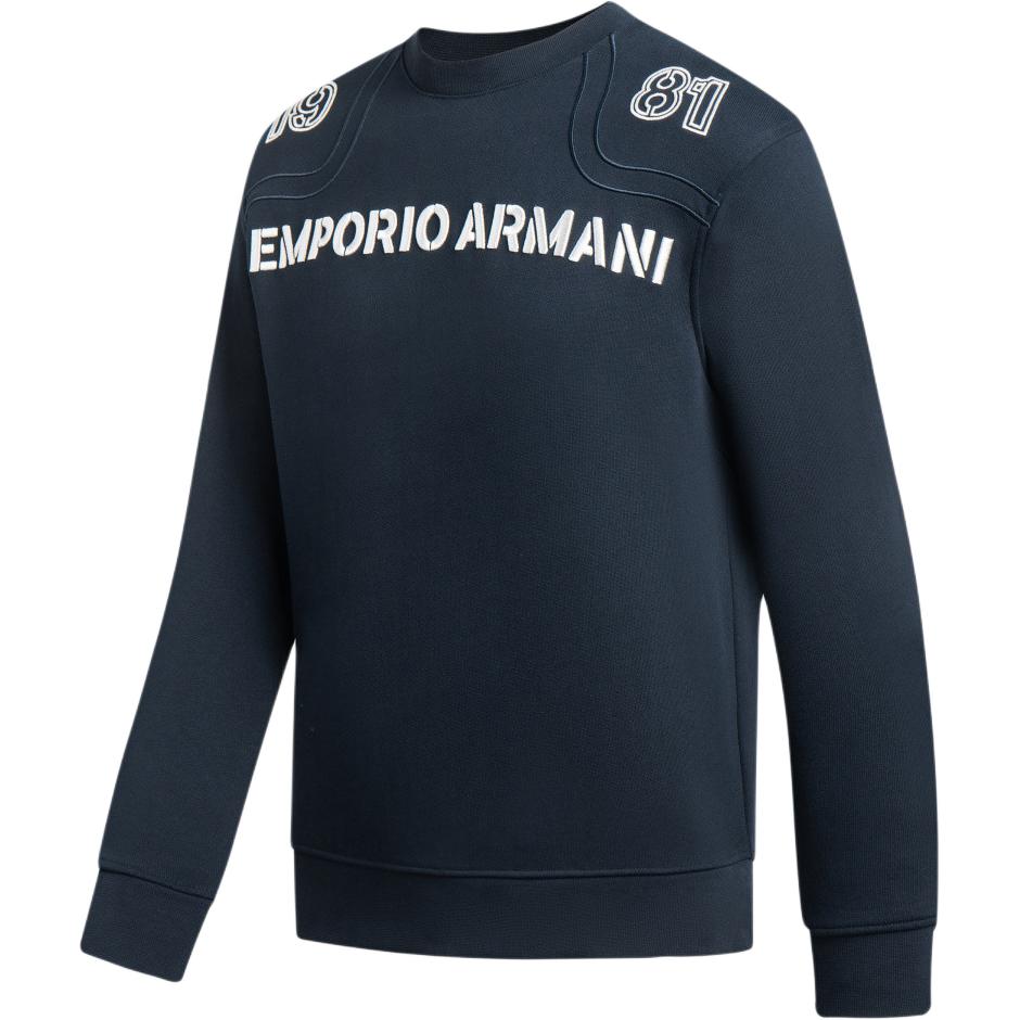 Emporio Armani Мужская толстовка с длинным рукавом и вышитым логотипом, круглый вырез, темно-синяя 6R1ME3-1JWPZ-0920