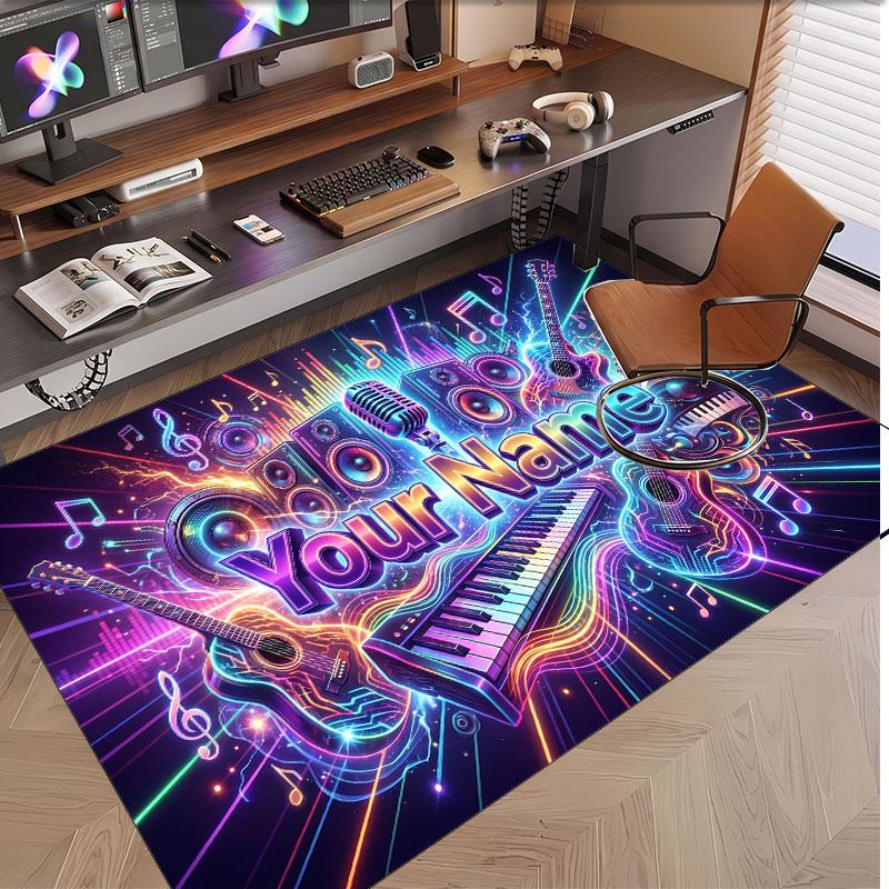 Music General Theme Soft Crystal Velvet Rug Custom Name & Text Print Non Slip Floor Rug for Bedroom Living Room