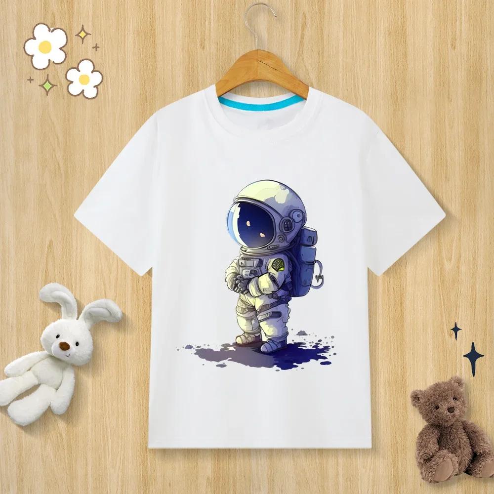 Children's astronaut printed T-shirt, O-neck short sleeved children's clothing, unisex sizes available