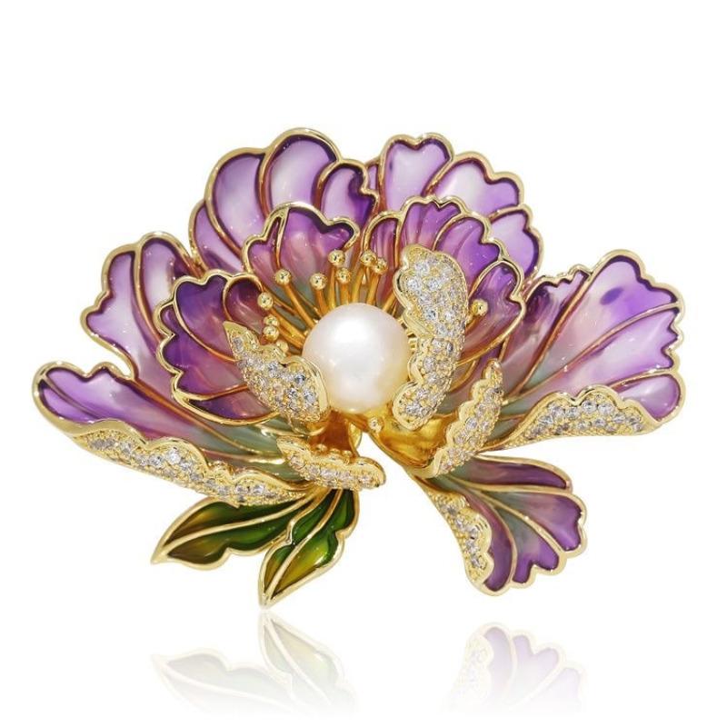 Элегантные броши с цирконами и шипами в форме пиона для женщин и девочек, нежные розовые, синие цветочные броши, булавки, вечерние ювелирные изделия, подарки