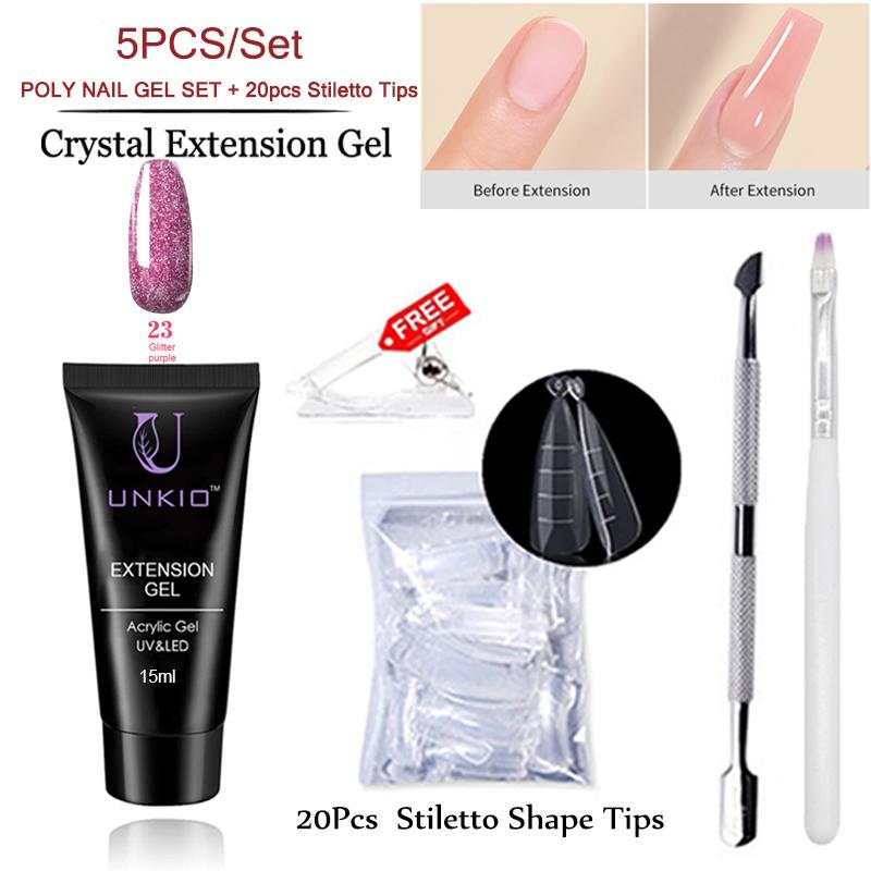 UNKIO Поли-набор для ногтей, УФ-светодиод, быстрое наращивание, наконечник-шпилька, двойной формы, наращивающий гель для ногтей, маникюрный набор, мини-набор для гель-лака