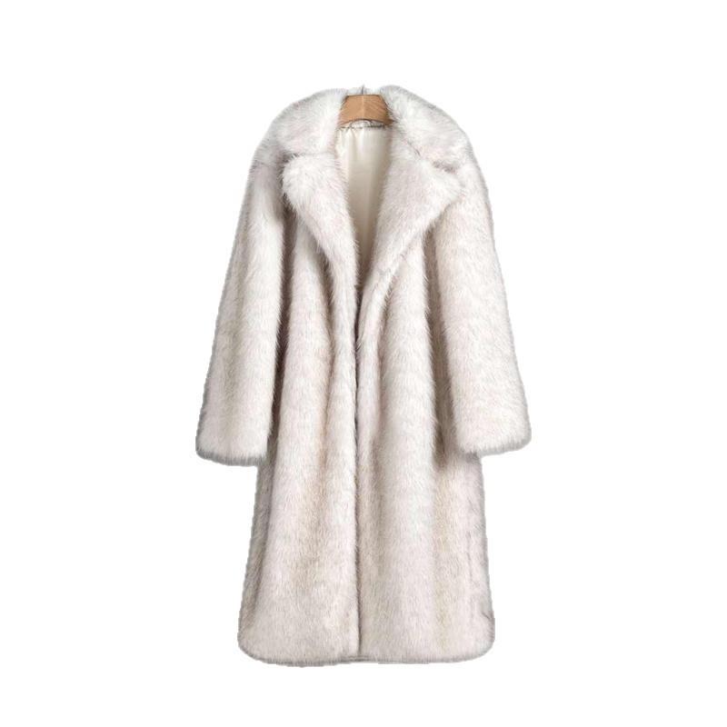 Womens Long Faux Fur Coat Blazer Collar Fall 2025 Plus Size S-XXL