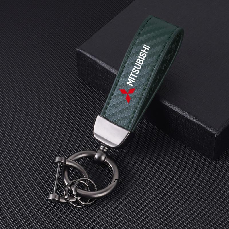 wszm6 Fashion Leather KeyChain Horseshoe Buckle Key Ring Car Key Rings for Mitsubishi Pajero Sport Outlander ASX Lancer Eclipse Cross