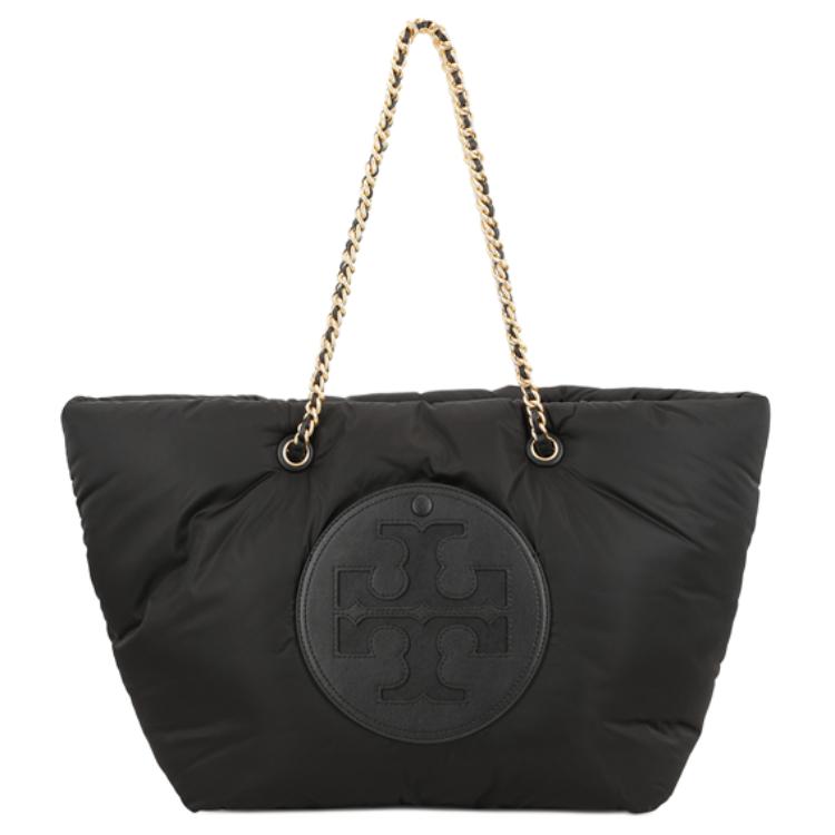 Tory Burch Logo Chain Open Closure Polyester Tote Shoulder Bag Women bags Black 152450-001