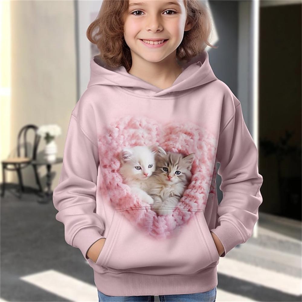 Hoodies Animal Cat 3D Print Kawaii Streetwear Boys Girls Sweatshirts Oversized Unisex Hoodie Kids Hooded Pullovers Tops Clothing