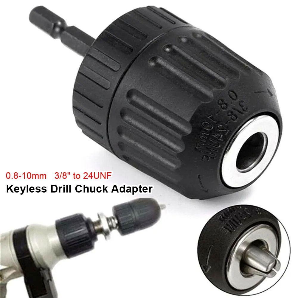 1Pcs 1/4" Hex Shank Keyless Drill Chuck 3/8" To 24UNF Thread Impact Driver Conversion Tool