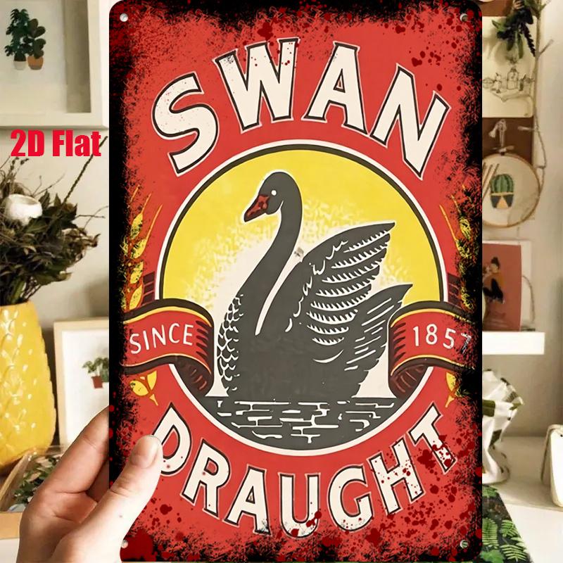 Металлическая табличка Пиво D Flat Vintage Swan Красный фон Классический логотип Исторический стиль С Дюймов для Кухни Столовой