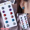 6 Pairs/Set 12mm Silver Jewelry Gift Opal Horse Eye Ear Stud Durzy Earrings Amber