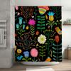 Colorful Shower Curtain with Floral Patterns Decorative Bathroom Accessories for Home Decoration Black Background with Flowers