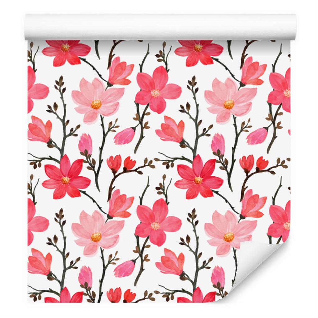 Wallpaper Flowers coral, white, light gray and gray 50x1000