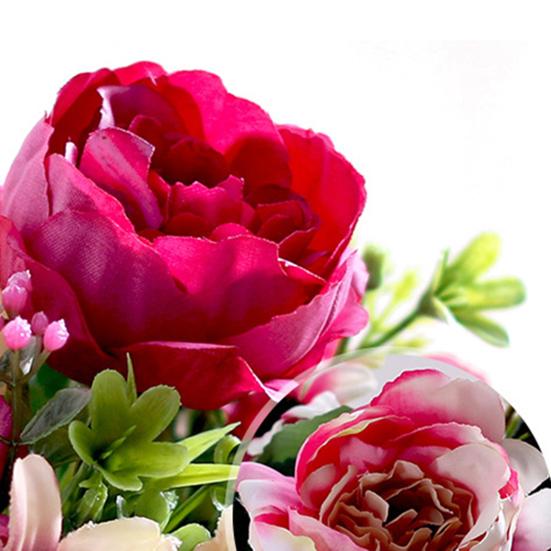 Имитация пиона Реалистичный искусственный букет с зелеными листьями и ветками