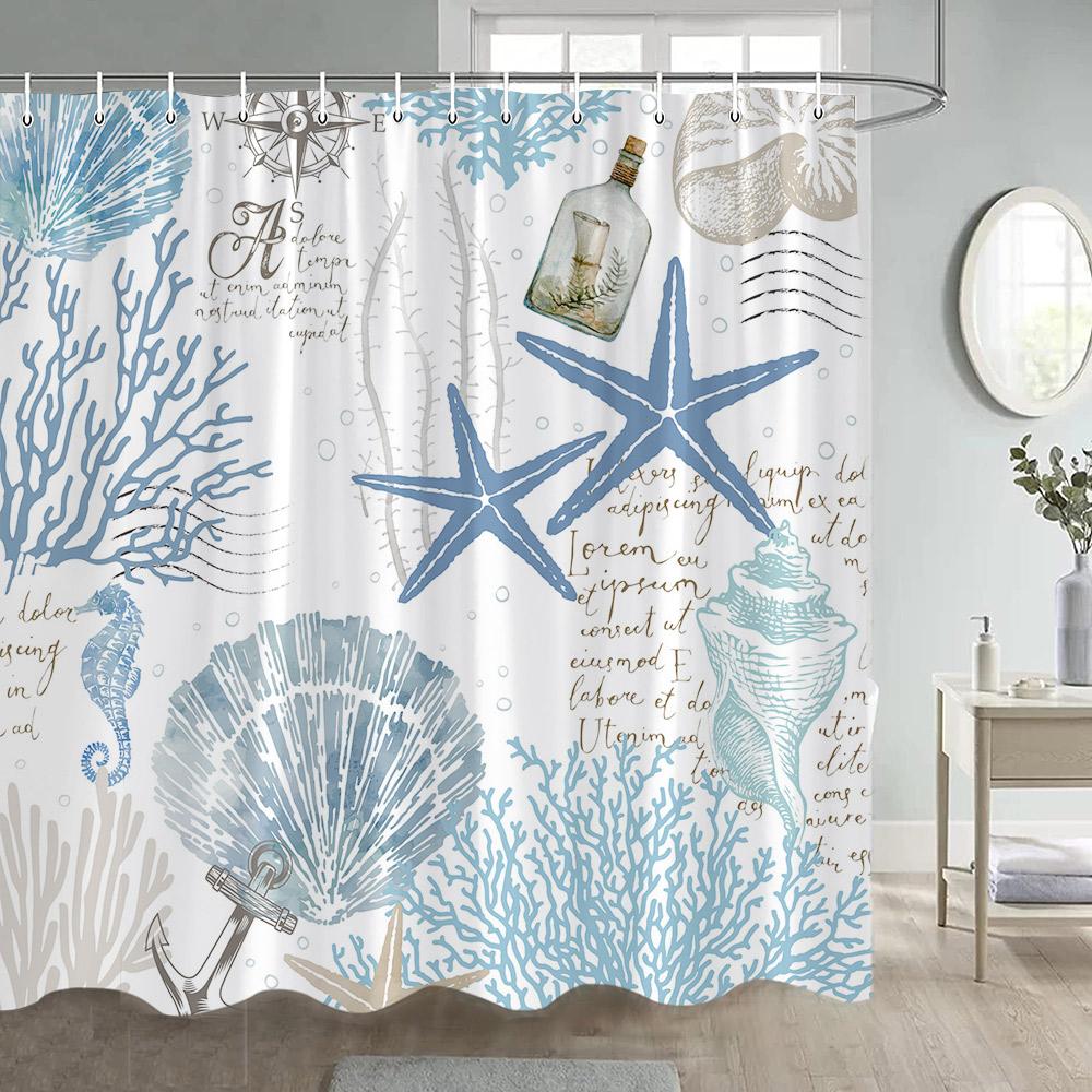 Sea Turtle Shower Curtains Watercolour Ocean Animals Fish Coral Water Plants Underwater Scenery Home Bathroom Curtain Decor Set