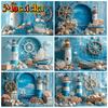 Mocsicka Фотофон День Рождения Дети Baby Shower Портретный Фон Синяя Часовая Башня Парусник Узоры Декор Фотостудия