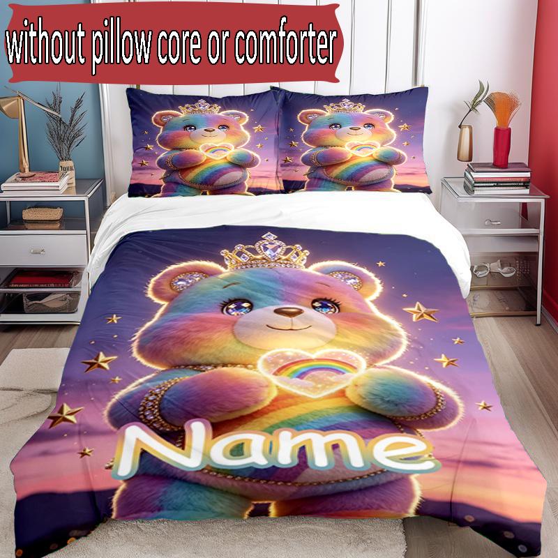 3pcs Duvet Cover Set (1*Duvet Cover + 2*Pillowcase, Without Core), Custom Name Care Bears Pattern Bedding Set, Home Bedroom Decor Gift
