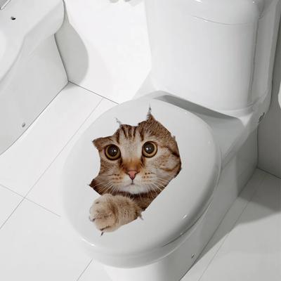3D Кошки Наклейка На Стену Туалет Наклейки Вид Отверстия Яркие Кошки Ванная Комната Для Украшения Дома Животные ПВХ Наклейки Художественные Обои Плакат