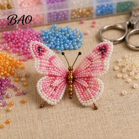 Beaded Animal Figurines 3D Butterfly Craft Kit, Tiny DIY Handmade Art Set Kit with Instruction, Cute 4-Pack Butterflies Beadwork for Beginners,
