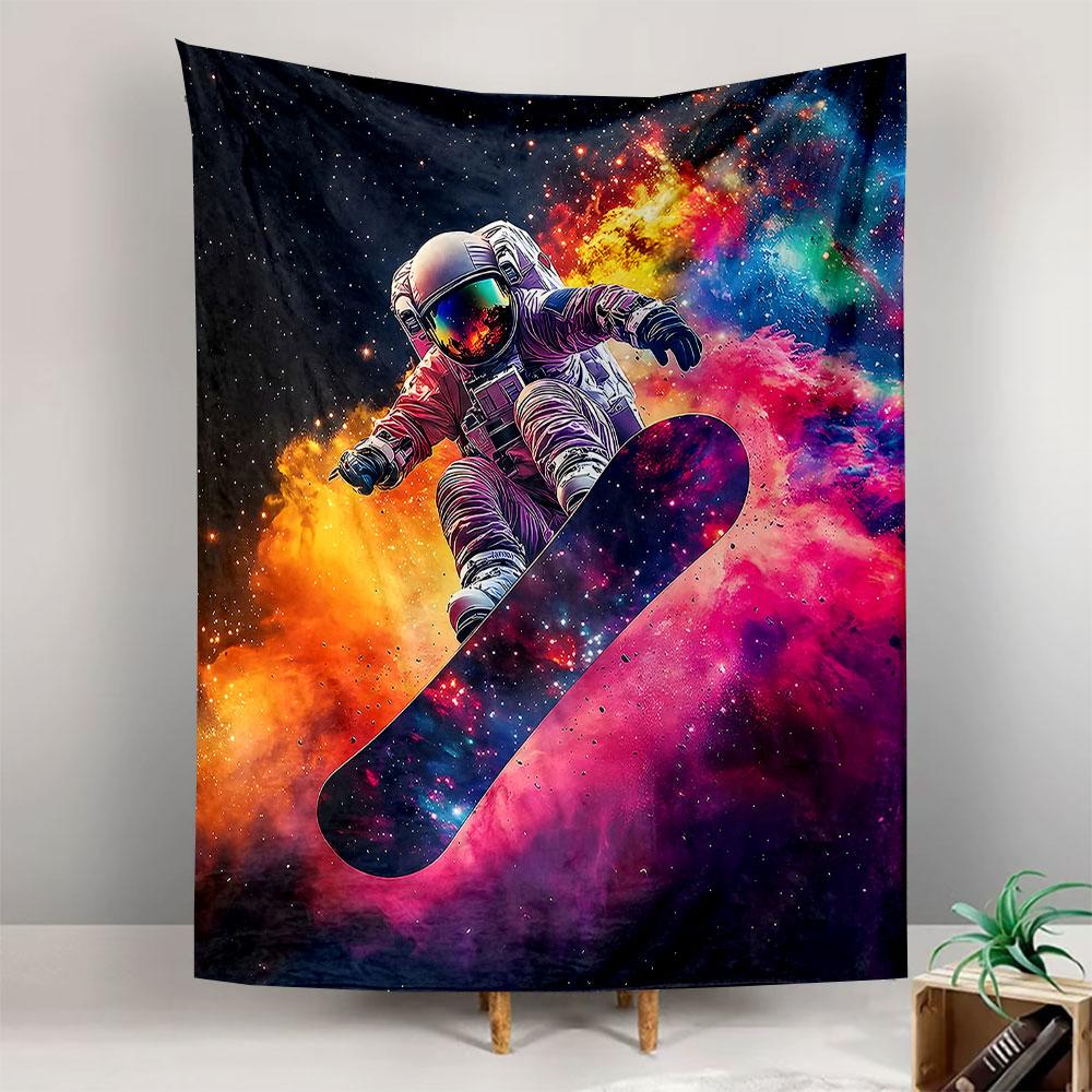Astronaut Snowboarding Through Colorful Nebula Wall Tapestry Cosmic Space Surreal Art Decor for Bedroom Dorm Game Room