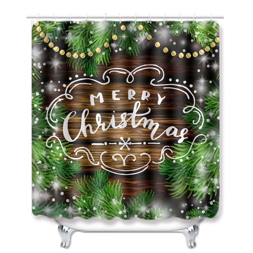 Christmas Shower Curtain Floor Mat Combination Four-Piece Set Bathroom Toilet Carpet Shower Room Mat Foot Mat